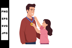 Father Receiving Gold Medal from Daughter Celebrating Achiev Product Image 1