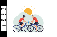 Cyclists sharing water bottle during sunny day outdoor bike Product Image 1