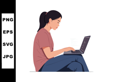 Woman sitting on floor working on laptop focused on screen v Product Image 1