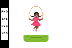 Young girl skipping rope outdoors in pink dress active playt Product Image 1