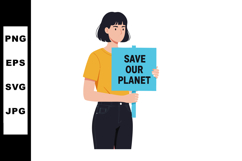 Young woman holding save our planet sign for environmental a Product Image 1