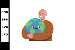 Elderly man hugging happy earth globe environmental care ill Product Image 1