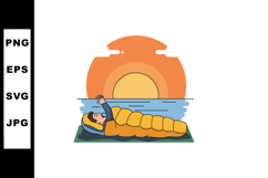 Person Sleeping in Sleeping Bag by Ocean during Orange Sunse Product Image 1