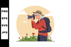 Elderly woman photographer capturing nature flowers with cam Product Image 1
