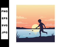 Boy Skipping Stones at Lake Shore during Sunset with Orange Product Image 1