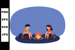 Children Sitting Around Campfire Outdoor Camping Adventure E Product Image 1