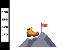 Hiking boot on mountain peak with red flag symbolizing achie Product Image 1