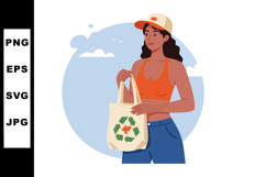 Woman holding eco friendly reusable tote bag with recycling Product Image 1