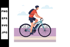 Man riding bicycle with helmet and backpack casual urban cyc Product Image 1