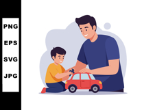 Father and son playing with red toy car in family bonding mo Product Image 1