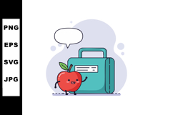 Cute apple character with speech bubble and teal suitcase ve Product Image 1