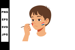 Boy painting face with red and blue stripes flag design on c Product Image 1