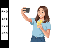 Young woman taking selfie holding glass of yellow juice with Product Image 1