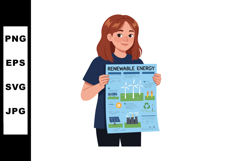 Young woman presenting renewable energy infographic with win Product Image 1