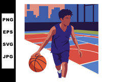 Young basketball player dribbling ball on urban outdoor cour Product Image 1
