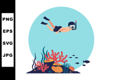 Scuba Diver Exploring Coral Reef with Tropical Fish Underwat Product Image 1