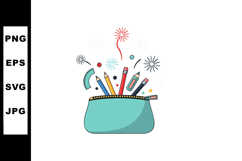 Pencil Case with Colored Pencils and Ruler Vector Illustrati Product Image 1