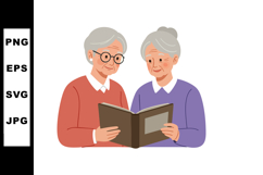 Elderly women reading book together in cozy sweaters vector Product Image 1