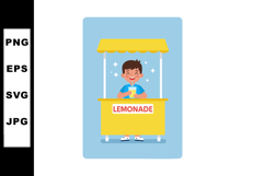 Boy selling lemonade at yellow stand with blue background ve Product Image 1