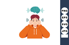 Young man in orange hoodie experiencing brain stress or head Product Image 1