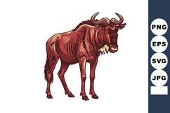 Wildebeest standing alone detailed vector illustration of Af Product Image 1