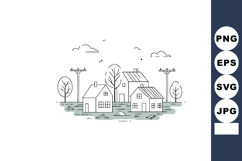 Small houses with trees and utility poles in a calm village Product Image 1