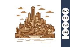 Brown cityscape with trees and river natural landscape illus Product Image 1