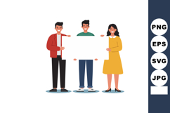 Three diverse smiling people holding blank white banner for Product Image 1
