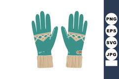 Winter gloves with knitted cuffs and geometric pattern in te Product Image 1