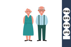 Elderly couple standing together smiling in simple clothing Product Image 1