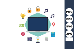 Laptop computer surrounded by digital icons for technology a Product Image 1