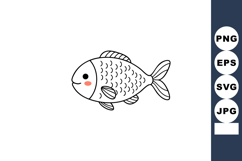 Cute fish vector with simple black outline and pink cheek fo Product Image 1