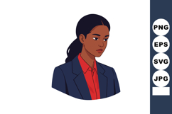 Businesswoman in navy blue blazer and red shirt looking seri Product Image 1