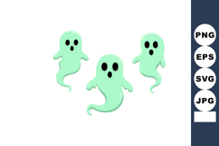 Ghosts cartoon vector with three cute green spooky spirits i Product Image 1