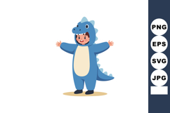Child Wearing Blue Dinosaur Costume with Open Arms Happy Exp Product Image 1