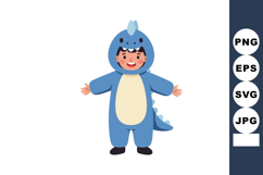 Child wearing cute blue dinosaur costume with tail and spike Product Image 1
