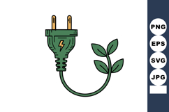Green electric plug with leaf plant growing symbolizing eco Product Image 1