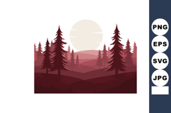 Pine forest landscape with rolling hills under large pale su Product Image 1