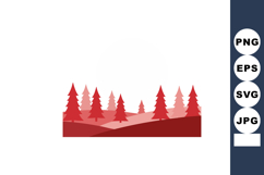 Red and pink stylized pine tree forest landscape vector with Product Image 1