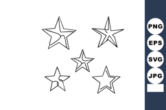 Five outlined stars vector shapes with inner cutouts in simp Product Image 1