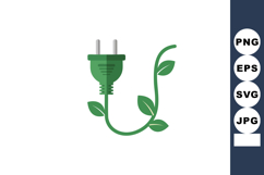 Green electric plug with leaf vines symbolizing eco-friendly Product Image 1