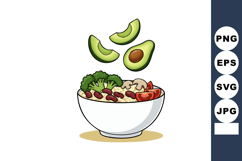 Avocado slices with bowl of healthy vegetable salad and rice Product Image 1