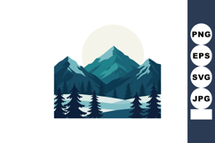 Mountain landscape with pine trees and snowy hills against a Product Image 1