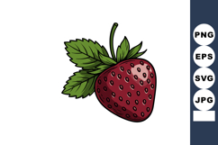 Strawberry vector with fresh green leaves detailed hand-draw Product Image 1