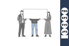 Three people holding blank banner vector illustration with c Product Image 1