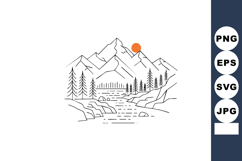 Mountain landscape with river and pine trees minimalist line Product Image 1