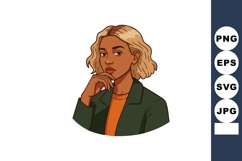 Woman with thoughtful expression wearing green jacket and or Product Image 1