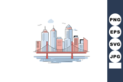 City skyline with modern buildings and suspension bridge ove Product Image 1