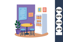 Small cafe interior with round table stools refrigerator and Product Image 1