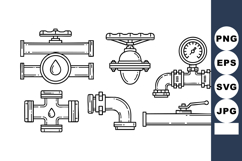 Black White Plumbing Pipes Valves Gauge Vector Product Image 1